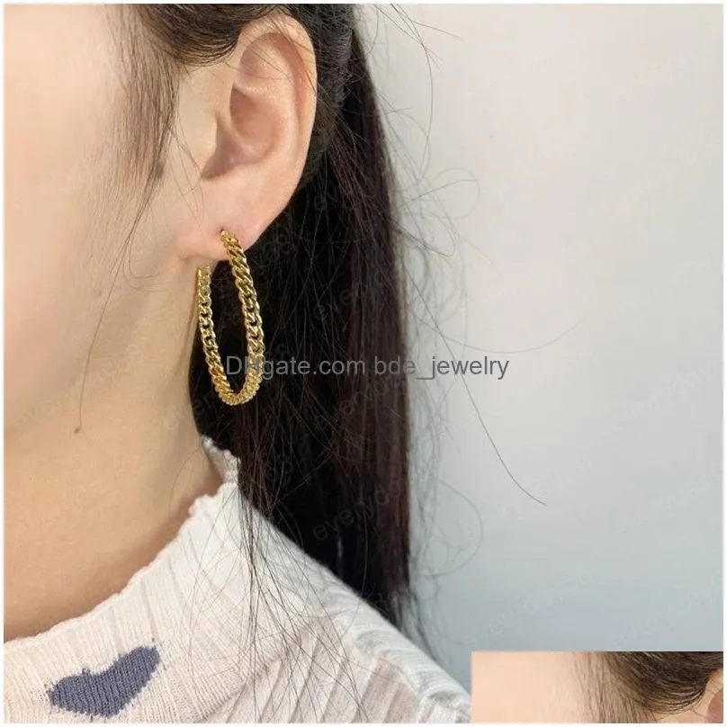 fashion personality silver needle big c shape hoop earring for women punk link chain earrings jewelry accessories