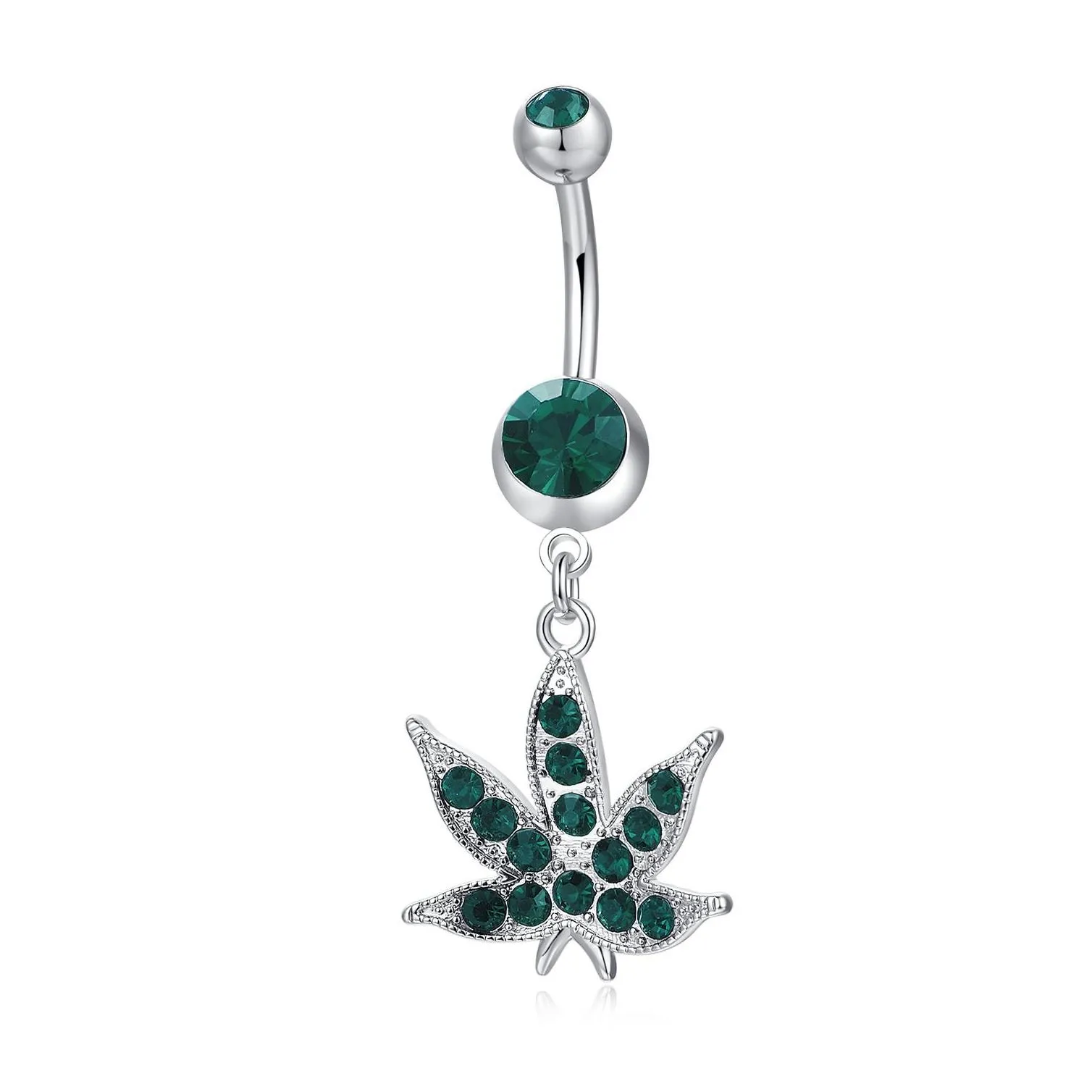 sexy maple leaf shape crystal belly button rings zircon drop dangle body belly piercing jewelry for women beach belly navel ring