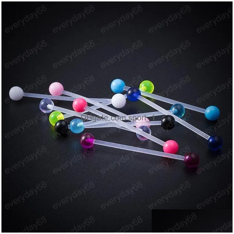 acrylic industrial barbell cartilage earrings piercing long ear stud ring bar tragus helix women colourful jewelry 38mm