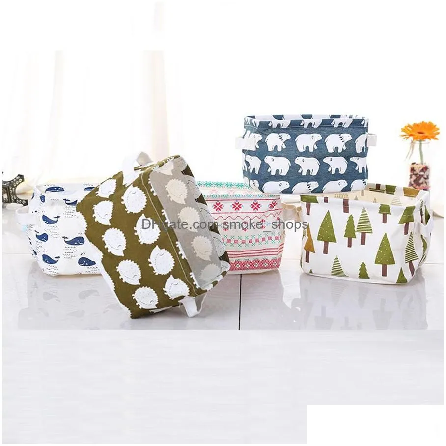 wholesale storage basket diy office desktop organize folding linen toy storage box pastoral floral animal jewelry makeup organizer