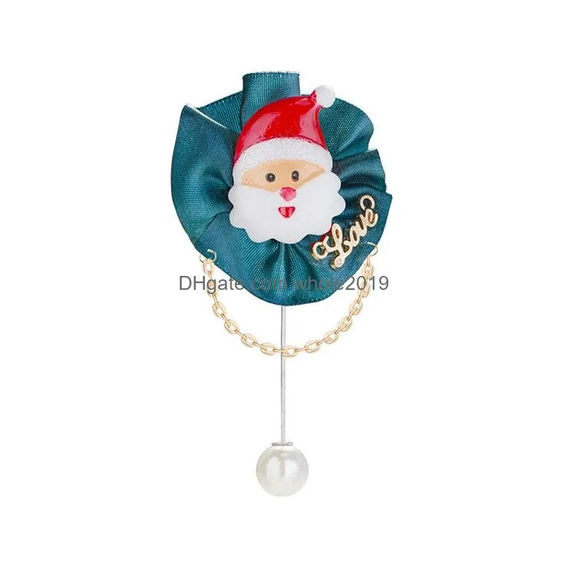 christmas brooch pins imitation pearls pendant christmas tree santa claus snowman wreath fabric brooches female jewelry gift