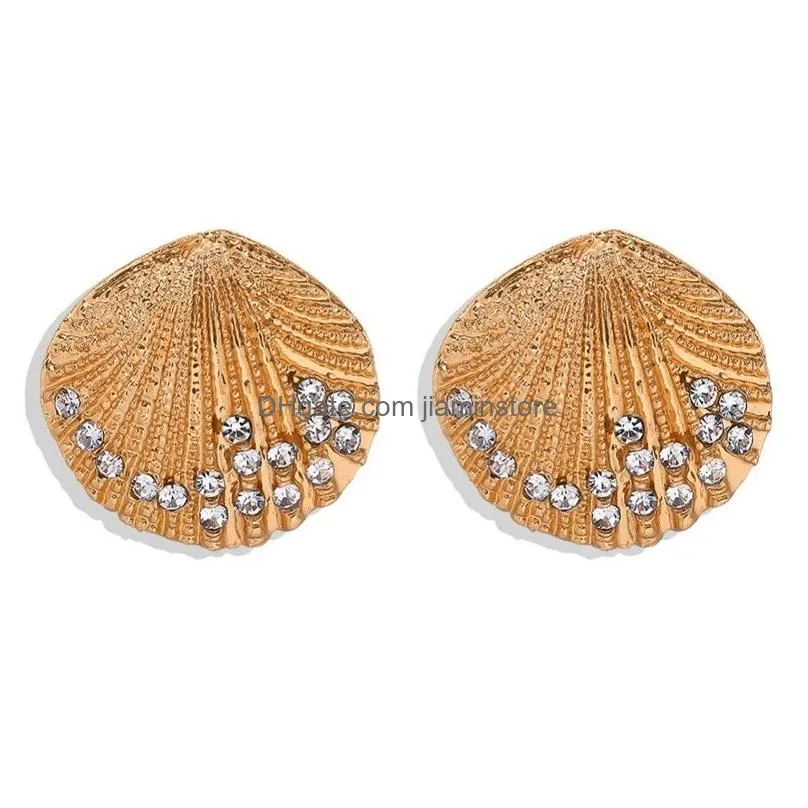 bohemian geometric gold shell stud earring women fashion crystal summer beach hanging earrings female jewelry gift