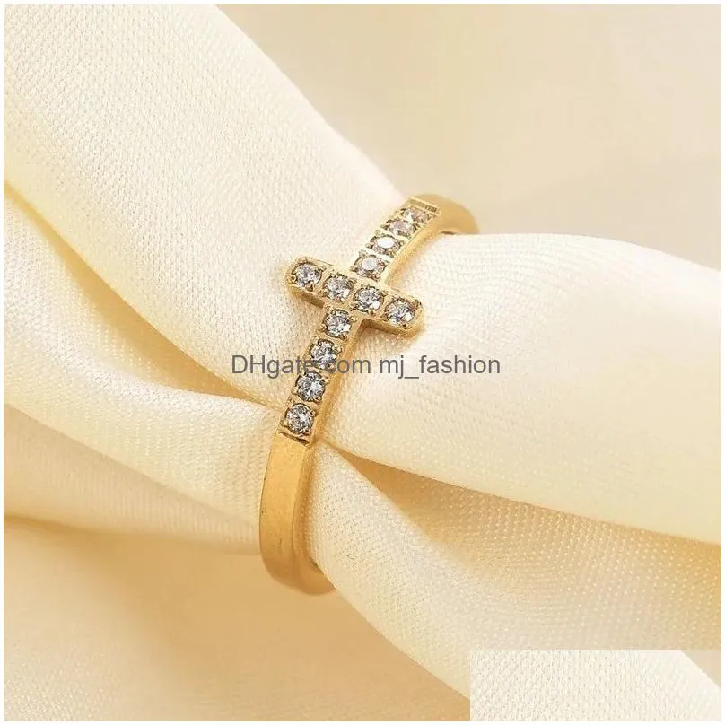 in titanium stainless steel cross finger ring for women ins cute bling cz stone cubic zirconia silver gold color rings birthday gifts wholesale jewlery