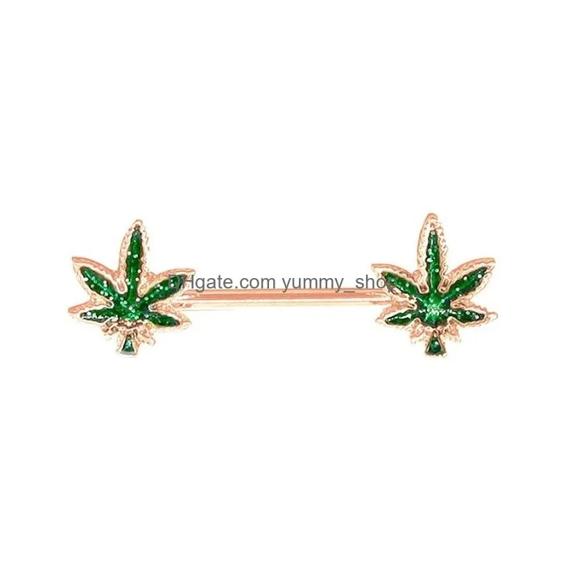  green maple leaf nipple piercing sexy bar nipple rings creative body piercings jewelry women