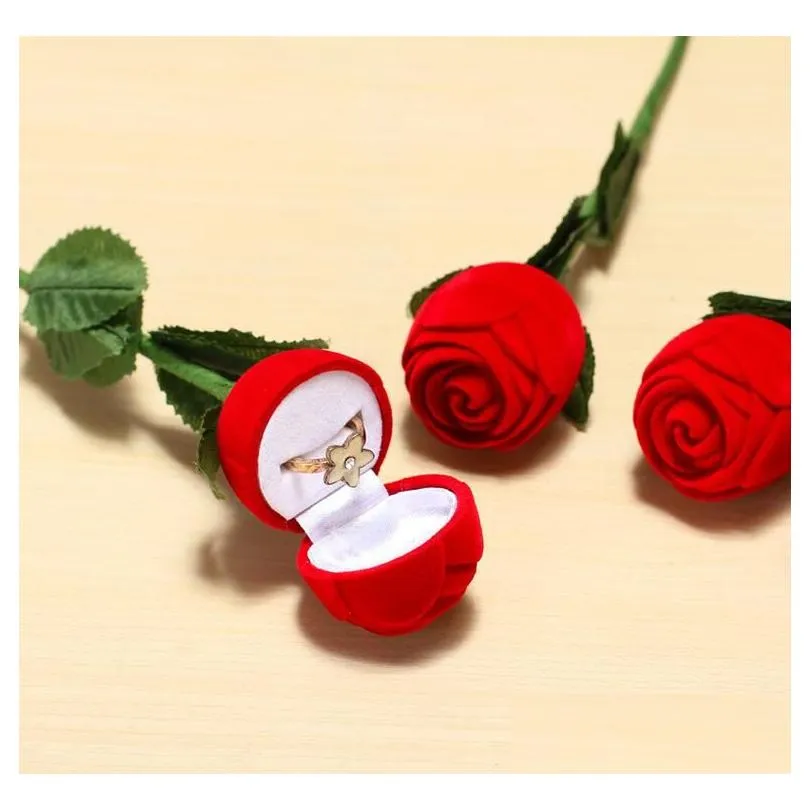 gift wedding boxes rose shaped ring box mini cute red carrying cases for rings display jewelry packaging