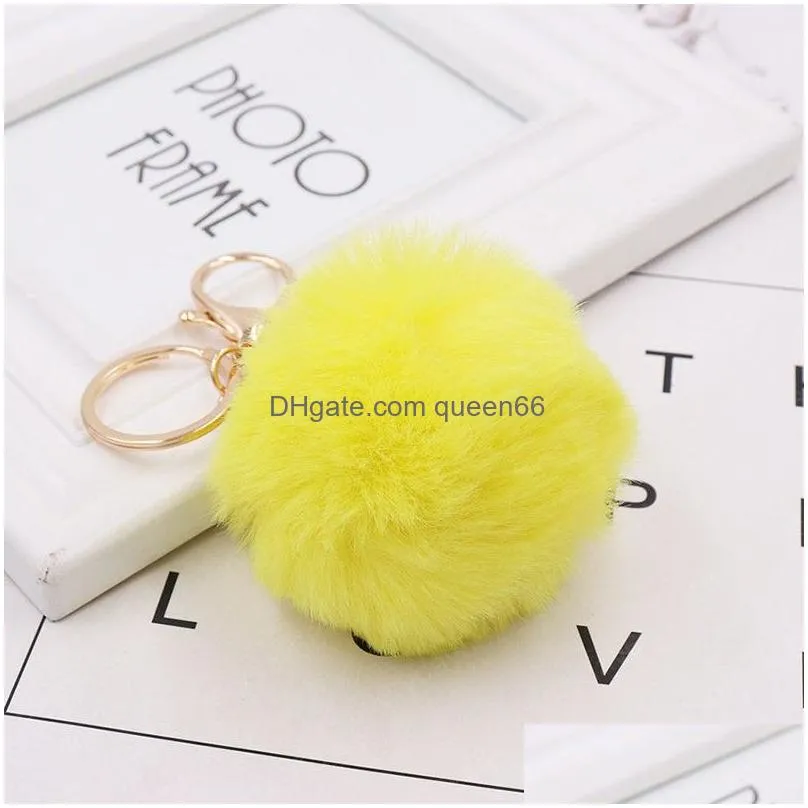 cute fluffy faux rabbit fur ball keychain for women car key chain ring pompom decoration pendant for bag backpack accessories