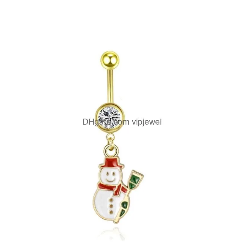 santa belly button ring christmas tree navel piercing dangle belly rings surgical steel bar party for woman body jewelry gift