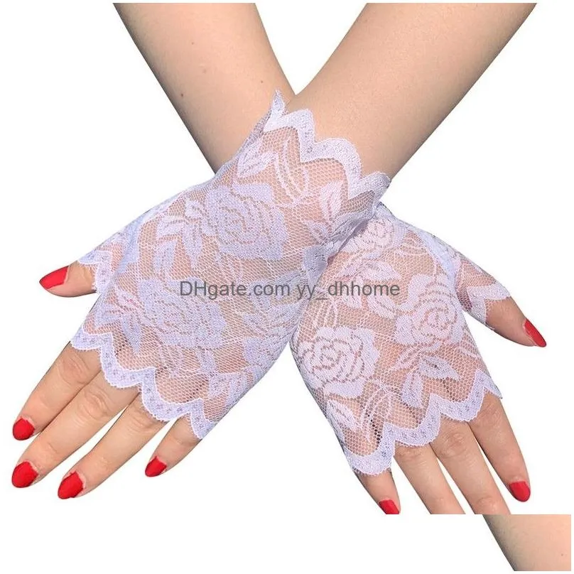 fashion dance long fingerless womens sexy lace gloves ladies half finger fishnet gloves mesh mitten