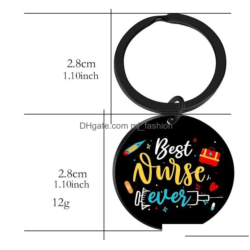 28mm colorful nurse day keychains black stainless steel keychain pendant creative gift keyring