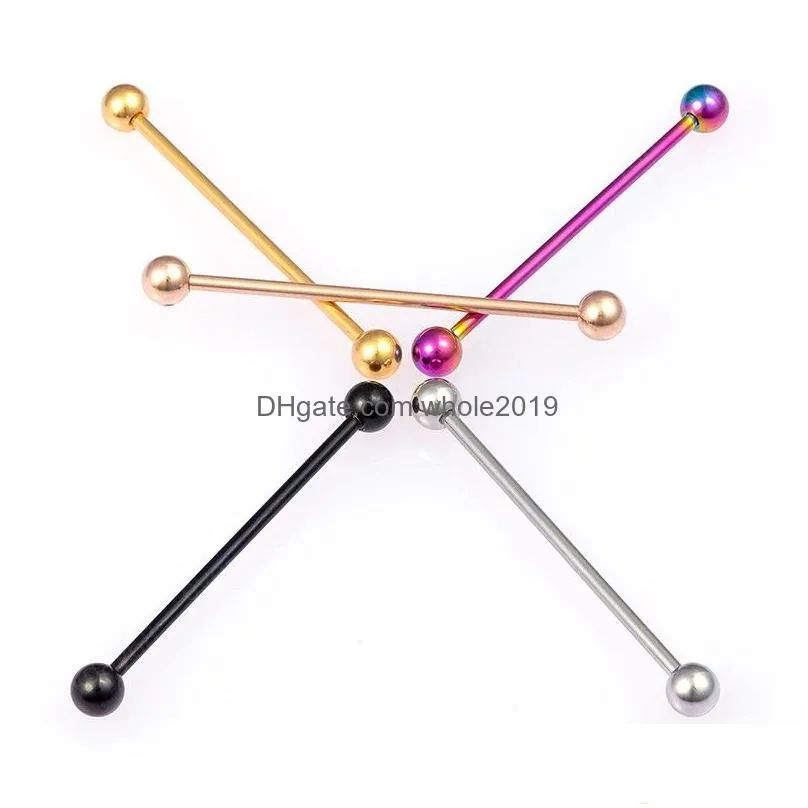 stainless steel industrial barbell cartilage earring long ear stud helix tragus piercing retainer body jewelry