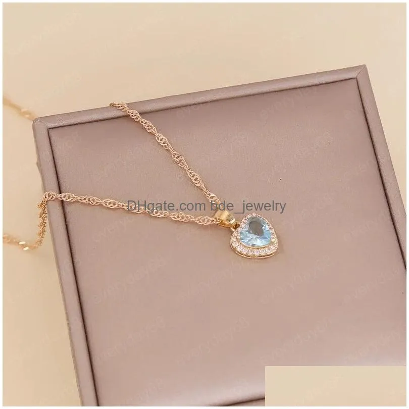 fashion zircon heart necklace women luxurious rhinestone necklace elegant gold neck chain wedding engagement jewerly gifts