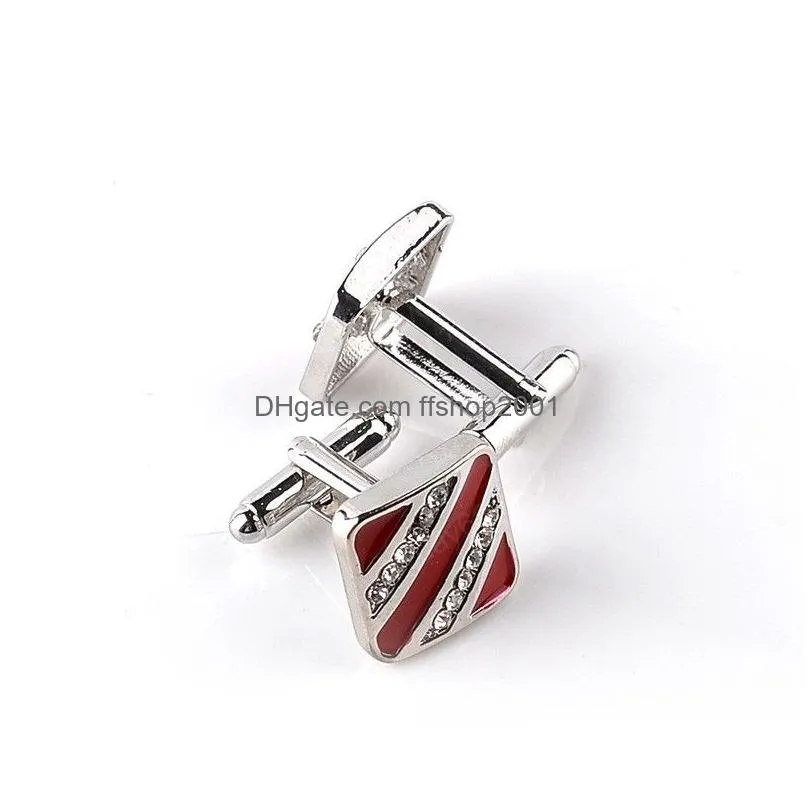 crystal cufflinks black red stripe diamond cuff links button for mens formal business suit shirt jewelry