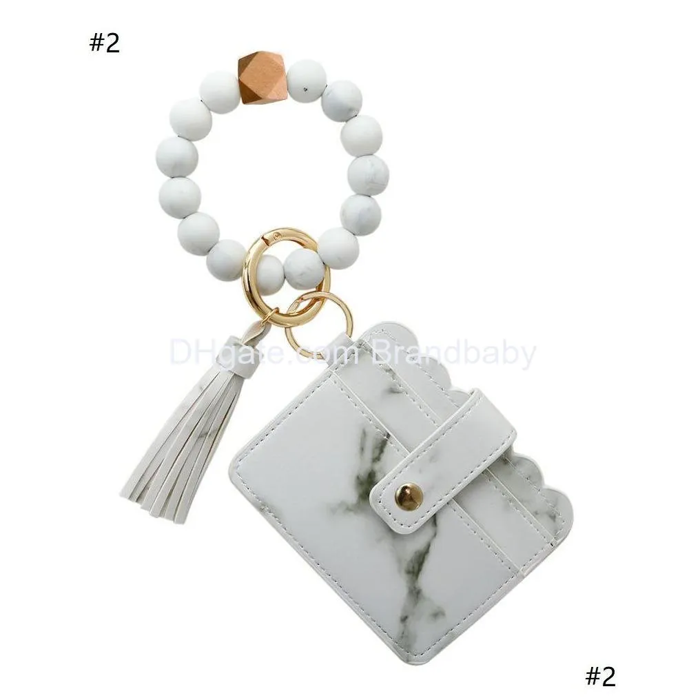silicon beads bracelets link tassel with pu credit card design jewelry bracelet good quality key chain charm birthday gifts
