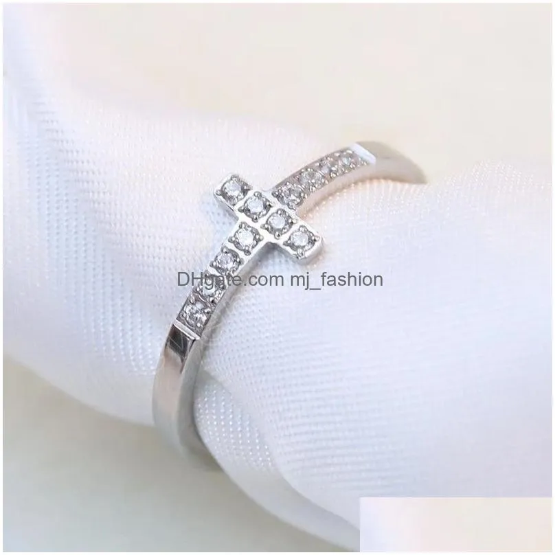 in titanium stainless steel cross finger ring for women ins cute bling cz stone cubic zirconia silver gold color rings birthday gifts wholesale jewlery