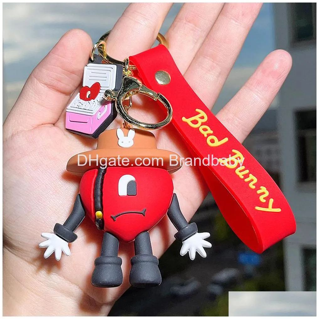 cute animation bad bunny jewelry keychain different design pvc key ring accessories