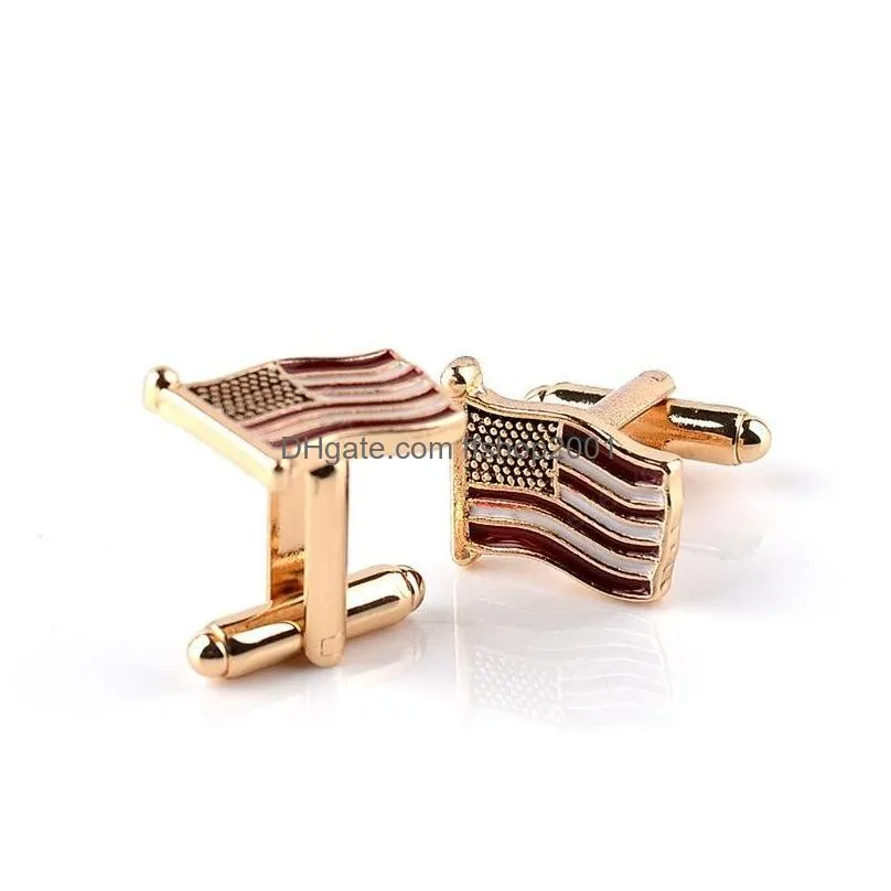 gold america national flag cufflinks fashion formal business shirt cuff button links for men women fashion jewelry