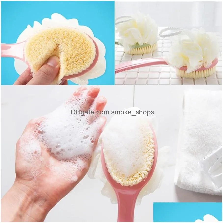 skin massage back rubbing brush bathroom accessories 2 in 1 long handle bath brush bath flower shower back cleaning bath flower dh0777