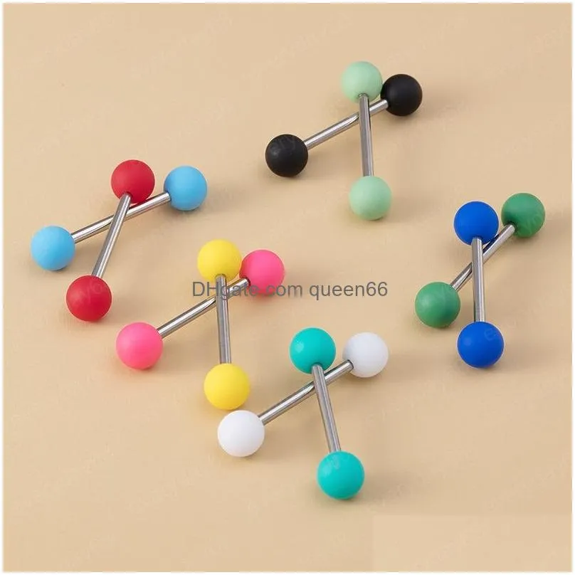 colorful tongue piercing acrylic ball tongue ring bar barbell stainless steel candy color nipple rings y piercings body jewelry