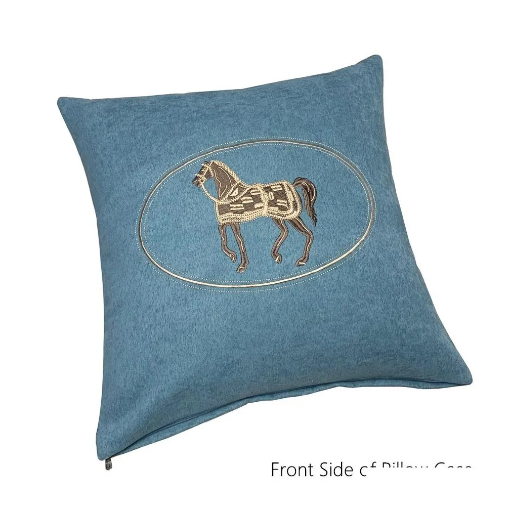 deluxe modern embroidery blue horse designer pillow case sofa cushion cover home bedding decorative interior furnishings sell by piece