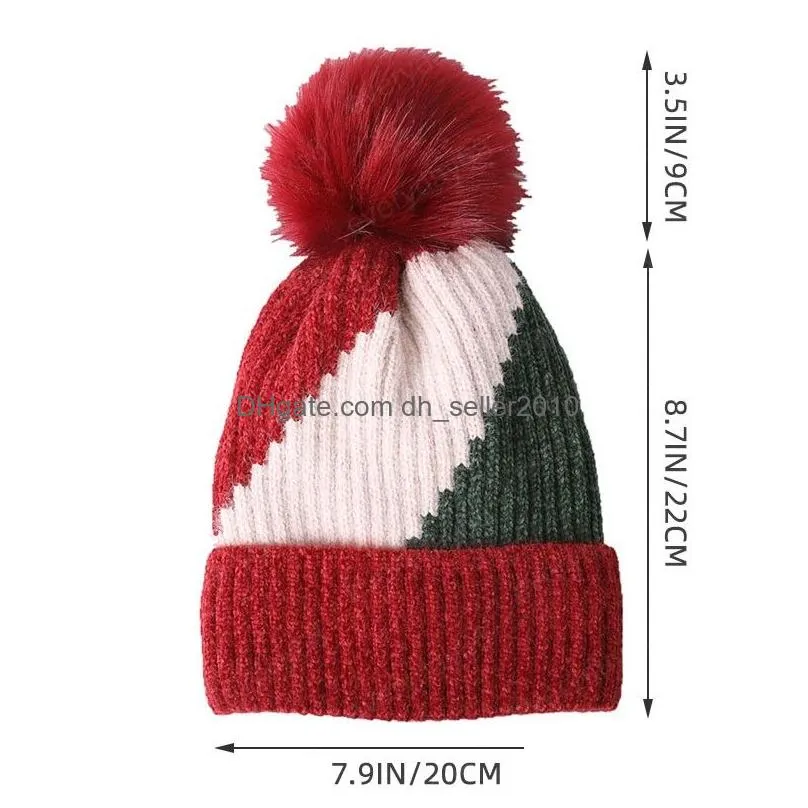 thick warm women hat winter pompom multicolorwork lady girl beanie lining fleece anti frozen warmer bonnet christmas cap