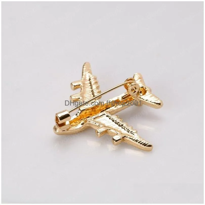 gold airplane brooches fashion plane corsage scarf buckle dress business suit brooch women men fashion jewelry