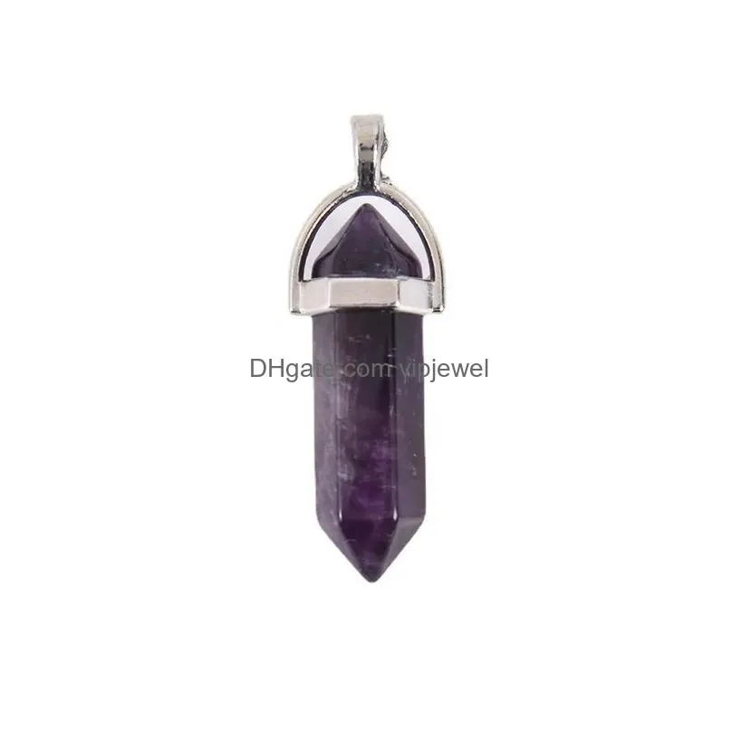 hexagonal column turquoise pink crystal pendent necklace for women quartz necklaces leather chain natural stone pendant necklace