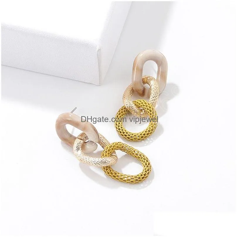 fashion acrylic geometric dangle earrings for women jewelry gold aluminum round paint chain earrings