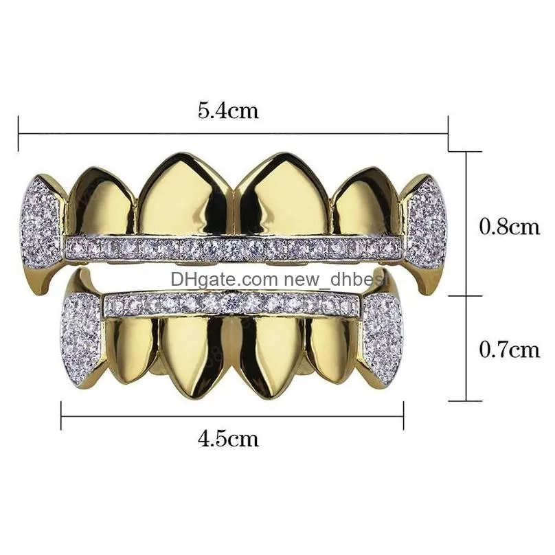 hip hop smooth bling cz teeth grillz set for mens top bottom faux dental tooth grills women hiphop body jewelry gift