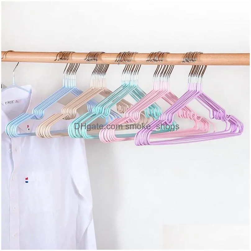 10pcs antiskid windproof clothes hangers iron thicken no trace clothing support racks durable clothes rack household hanger dh1207