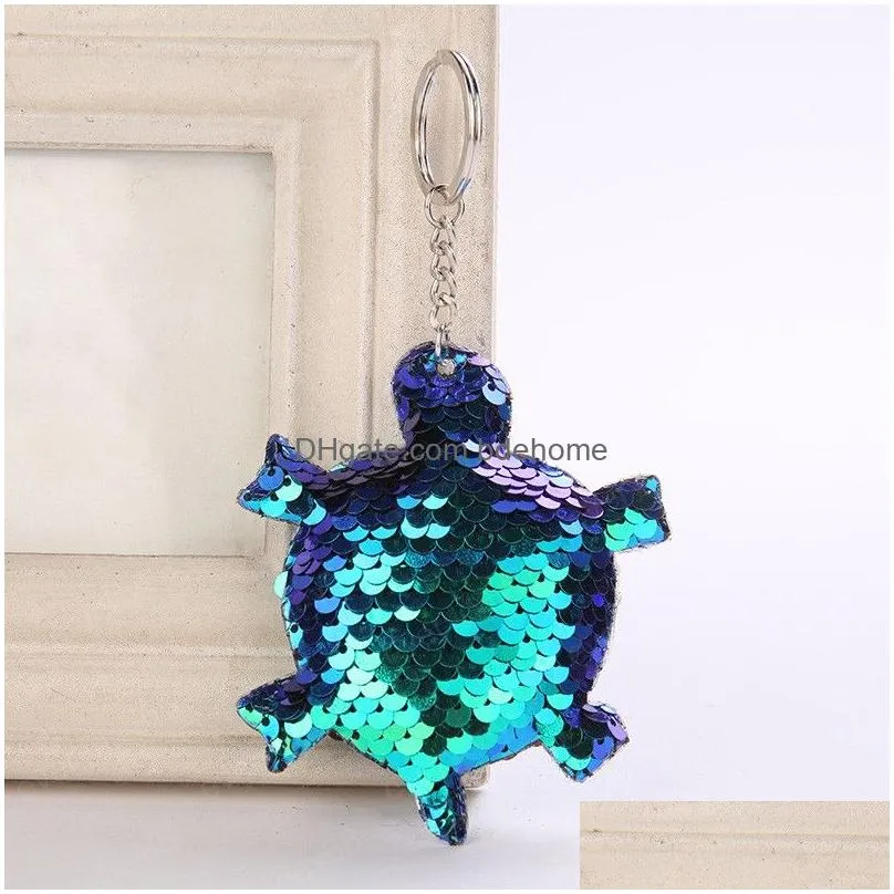 fashion glitter sequins key chain shiny keychain animal tortoise keyrings for women bag pendant jewelry