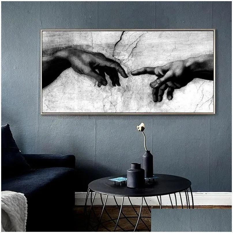 paintings hand of god creation adam black white canvas painting print on canavs wall art pictures for living room decor no frame