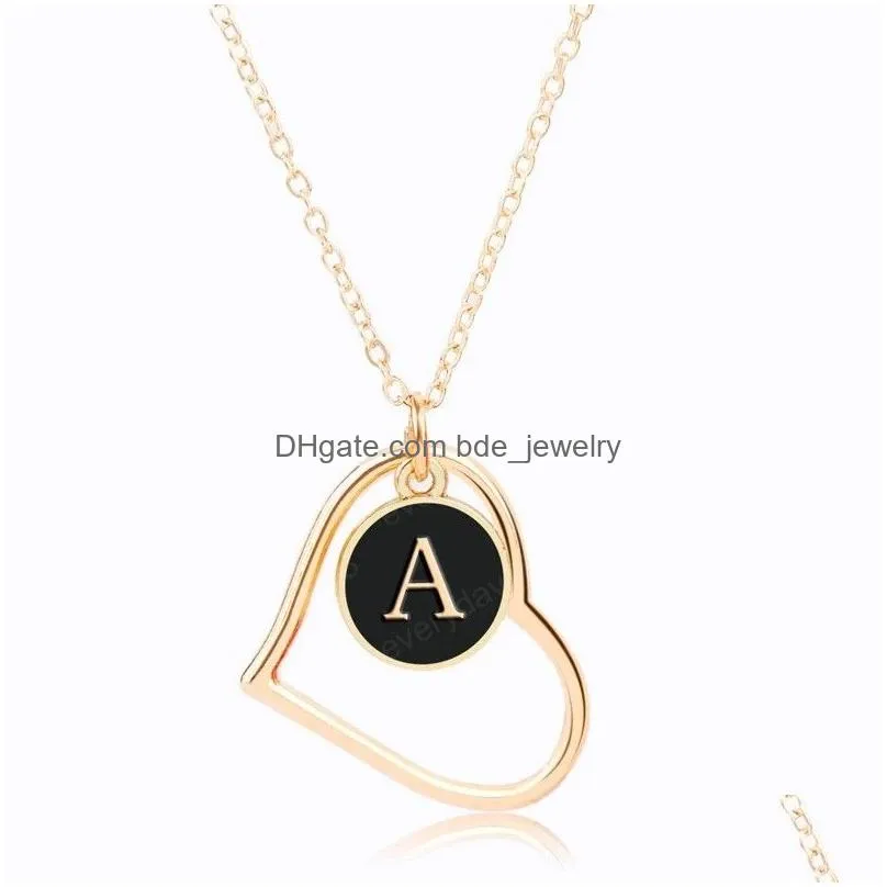 fashion hollow heart pendant necklace women girls gold color chain az initial letters necklace wedding party jewelry gifts