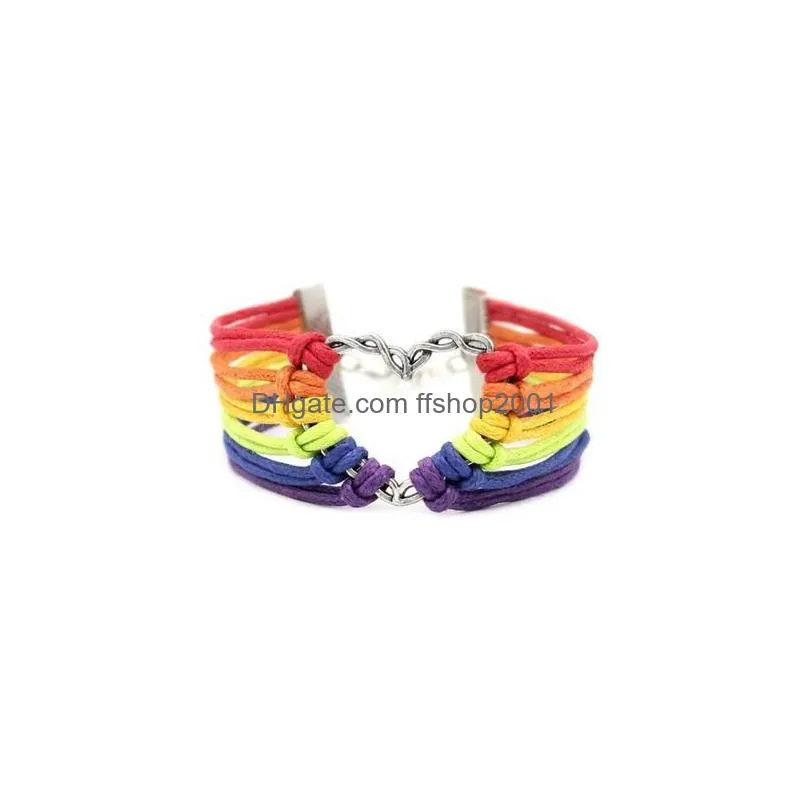 rainbow flag gay pride bracelets lgbt charm heart braided rope bracelets gay lesbian love heart design bangle jewelry wholesale