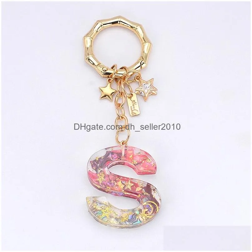 dried flower english letters keychains for women cute star car key rings handbag pendant accessories gift