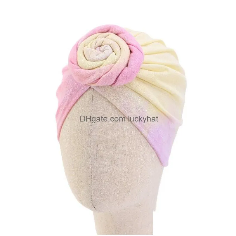 cotton turban for baby girl top knot flower decor soft headwear toddler hair care sleep cap warm beanie hat hair accessories