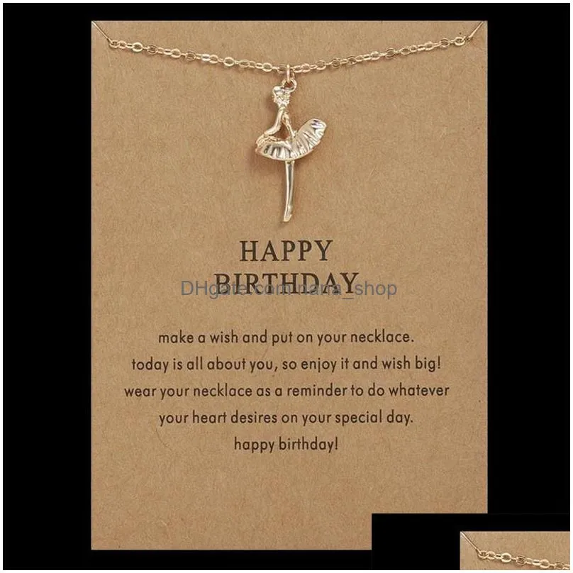 happy birthday ballerina pendant necklace dance girl clavicle chain necklace for women girl jewelry accessories gifts