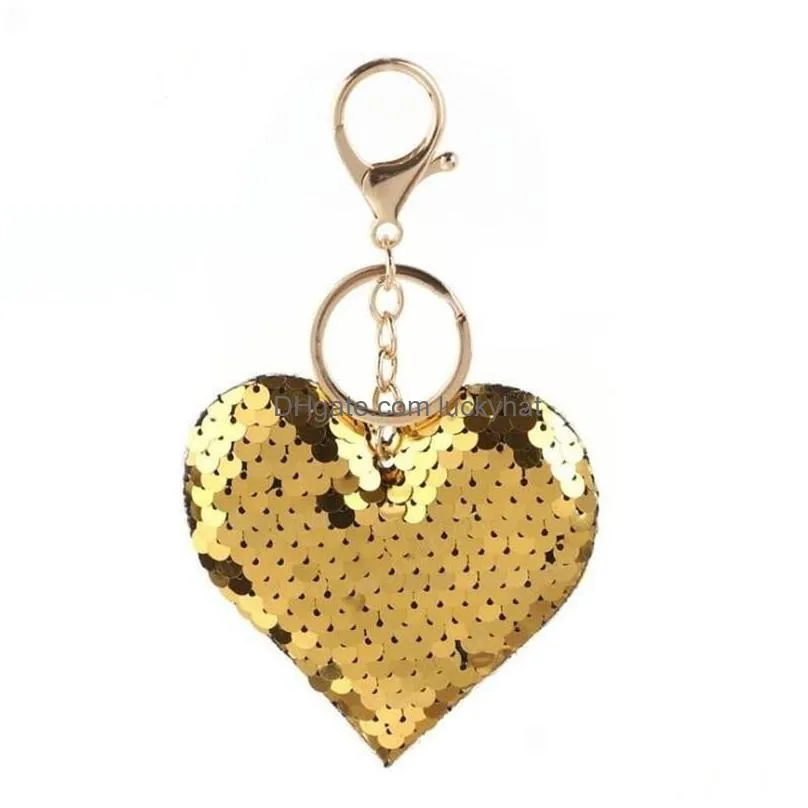 sequined heart keychain party favor colorful luggage decoration mini key chain bag pendant creative christmas gift keyring