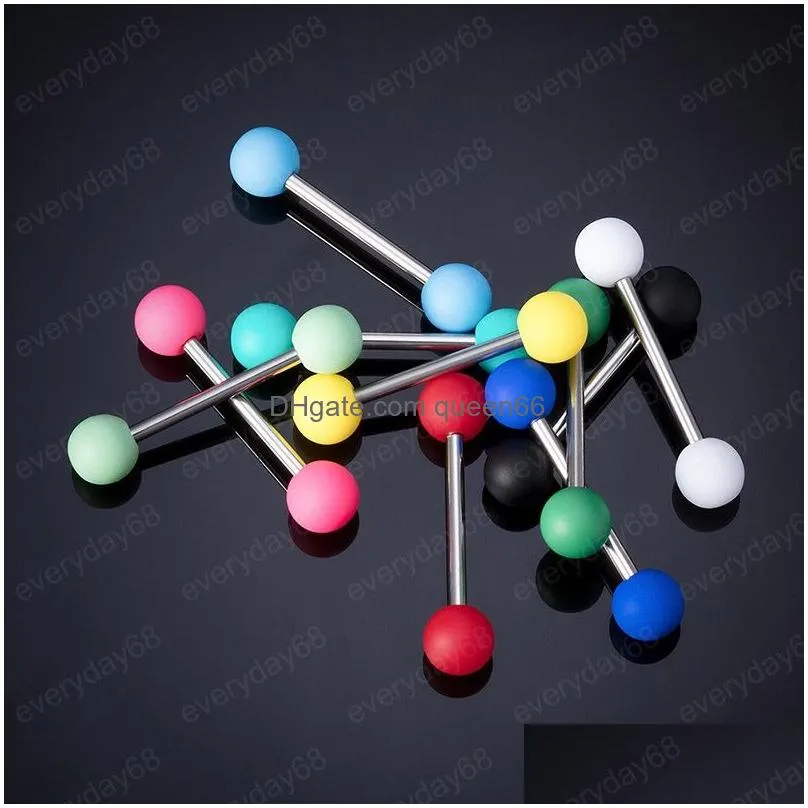 colorful tongue piercing acrylic ball tongue ring bar barbell stainless steel candy color nipple rings y piercings body jewelry