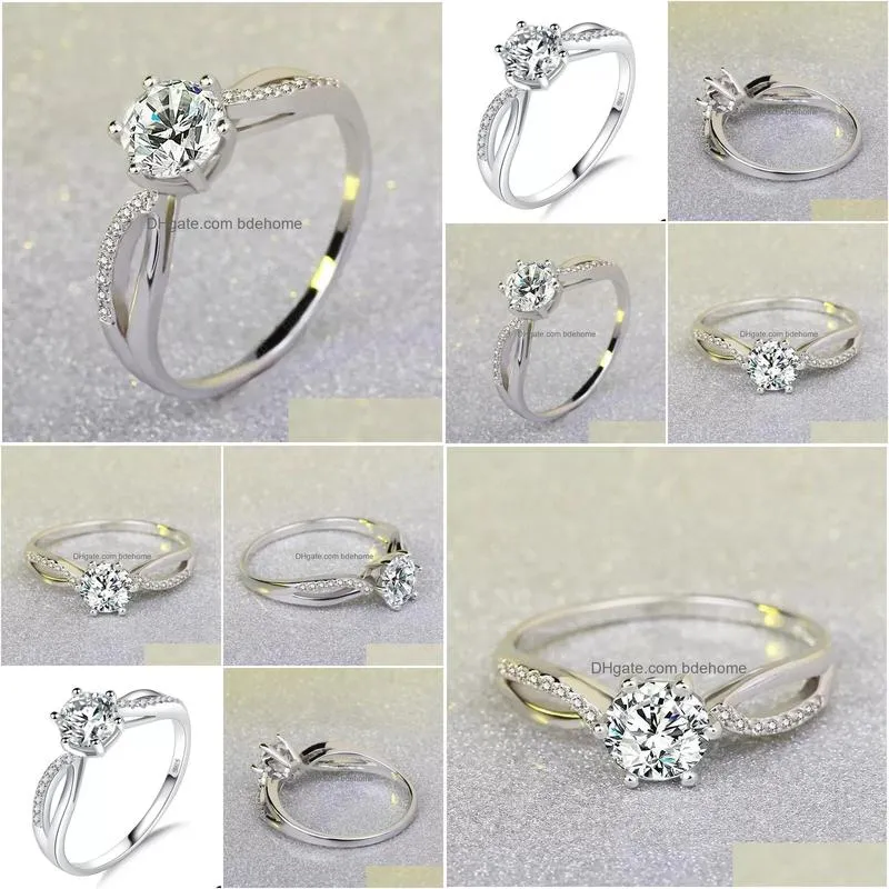 925 sterling silver cz round engagement ring flower twist wedding band size 510