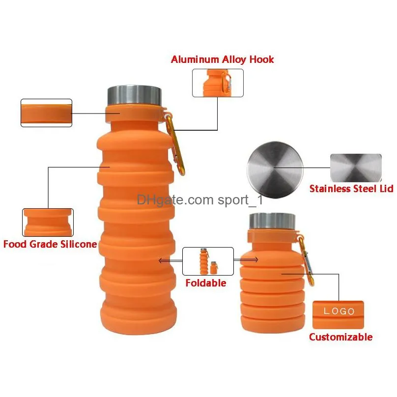 telescopic sport water bottle cup 470ml 16oz silicone kettle creative foldable travel portable water bottle drinkware wholesale vt0365