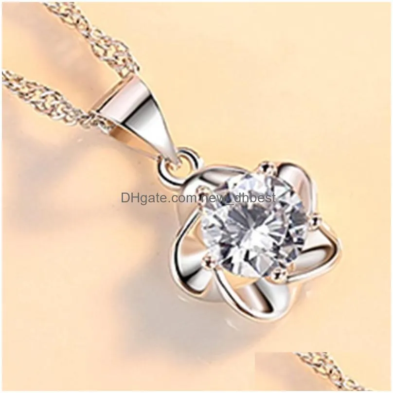 925 sterling silver woman fashion jewelry high quality crystal zircon plum blossom flower pendant necklace length 45cm