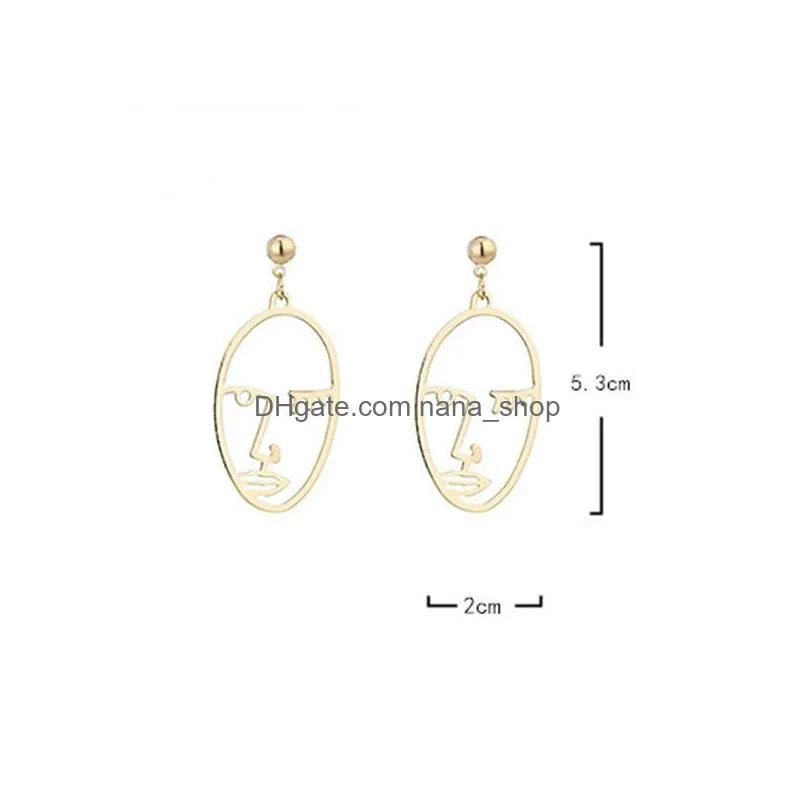 european and american metal fashion creative exaggerated face pendant earrings retro personality simple female trend jewelry