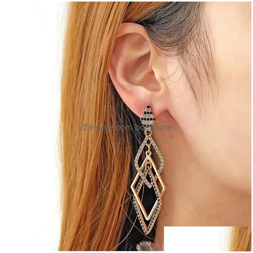 vintage advanced fashion full diamond black dangle earrings for women korean fashion earring birthday party jewelry gifts