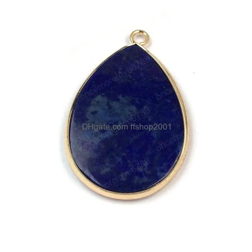 wholesale gold plated water drop labradorite stone pendant for party gift green turquoise jewelry