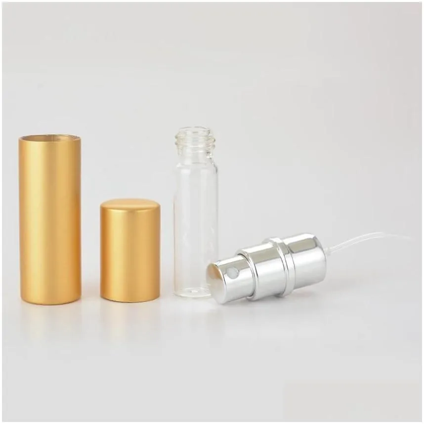5ml perfume bottle party favor aluminium anodized compact perfume atomizer fragrance glass travel refillable spray bottle fy3329 in stock