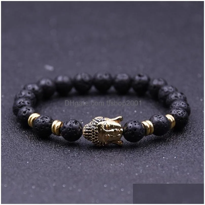 wholesale handmade diffuser natural stone bracelets women jewelry charms volcanic rock buddha head beads for men