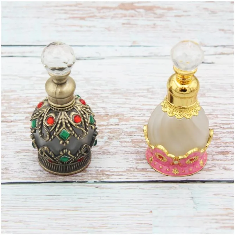 15ml portable travel perfume bottle refillable glass middle east fragrance essential oil container with crystallites glued