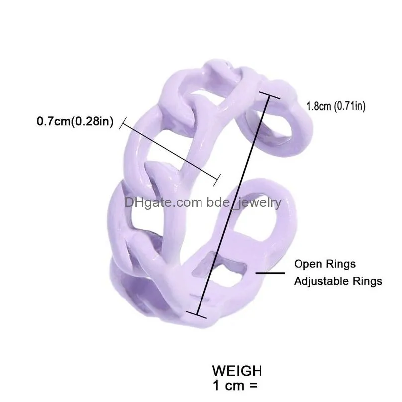 colorful geometric chain metal rings candy color irregular dripping oil open rings for women jewelry