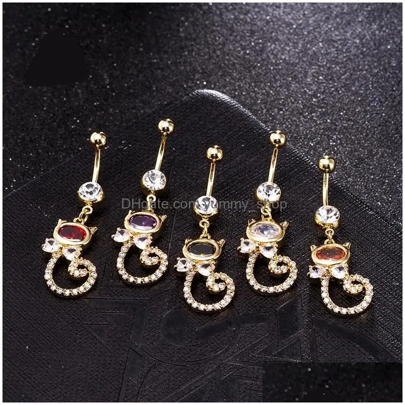 fashion sexy cat crystal personality belly button rings piercing zircon gift body jewelry navel piercing rings