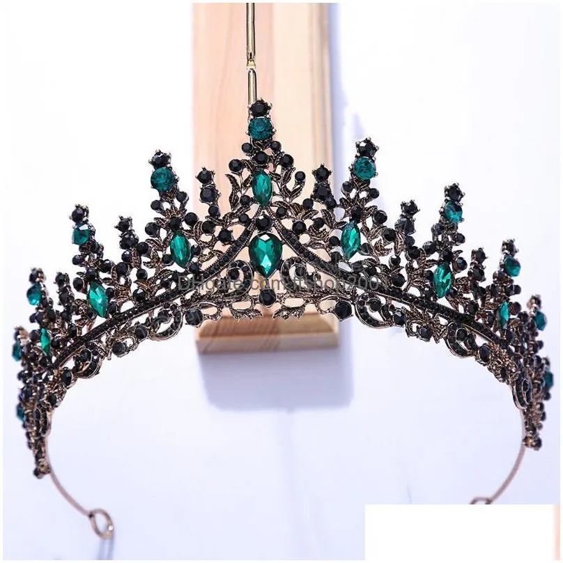 vintage retro black crystal crown queen rhinestone tiara bride wedding party halloween jewelry hair accessories headpiece